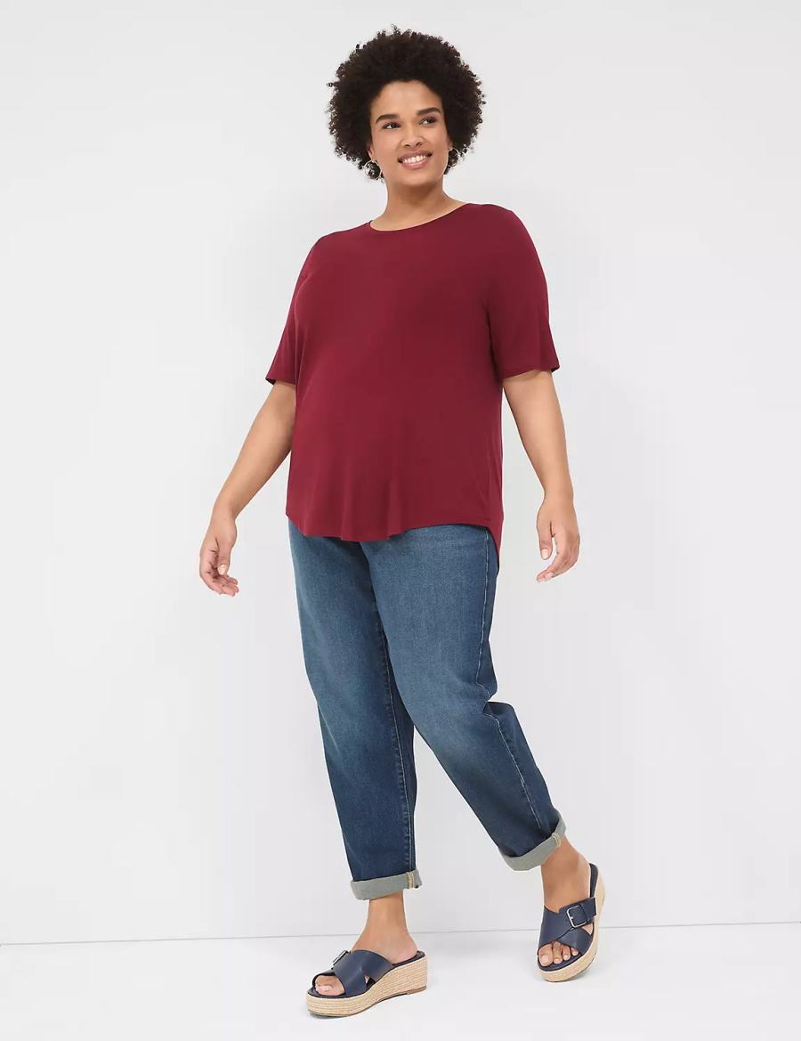 μπλουζακια γυναικεια Lane Bryant Curved-Hem Perfect Sleeve Tee βαθυ κοκκινα | WJU4972LX