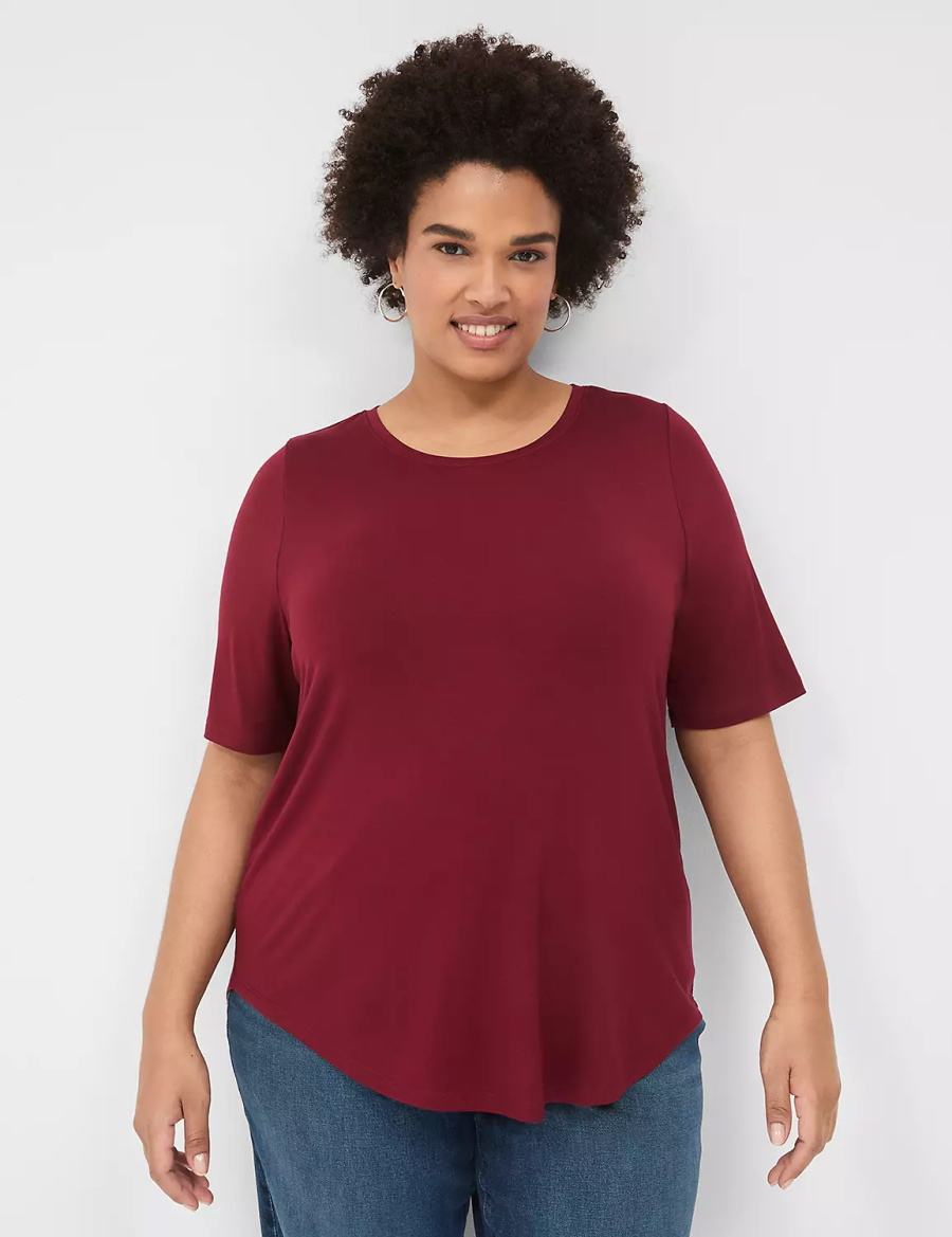 μπλουζακια γυναικεια Lane Bryant Curved-Hem Perfect Sleeve Tee βαθυ κοκκινα | WJU4972LX