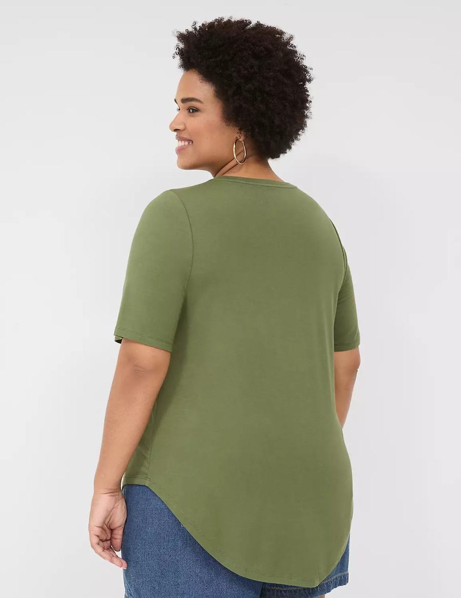 μπλουζακια γυναικεια Lane Bryant Curved-Hem Perfect Sleeve Tee καφε πρασινο | IIQ7923FX