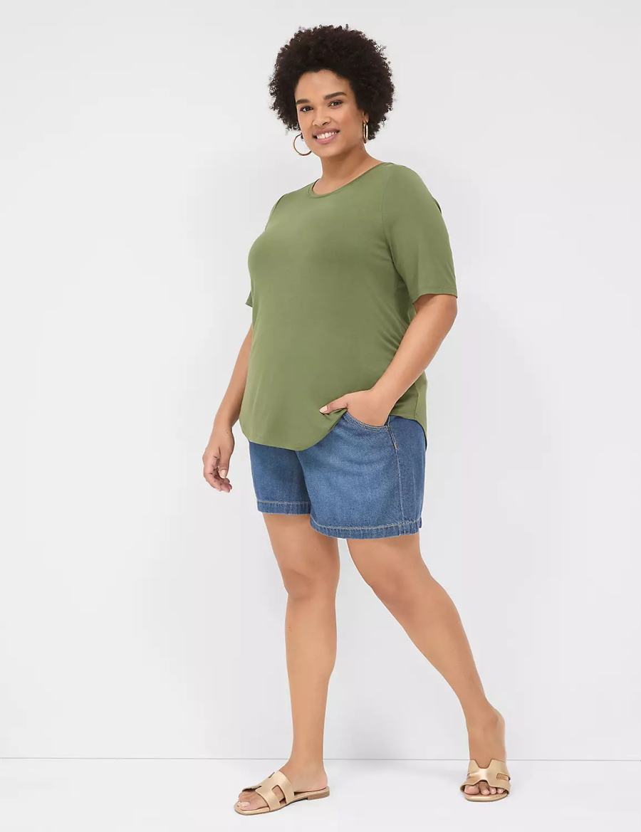 μπλουζακια γυναικεια Lane Bryant Curved-Hem Perfect Sleeve Tee καφε πρασινο | IIQ7923FX