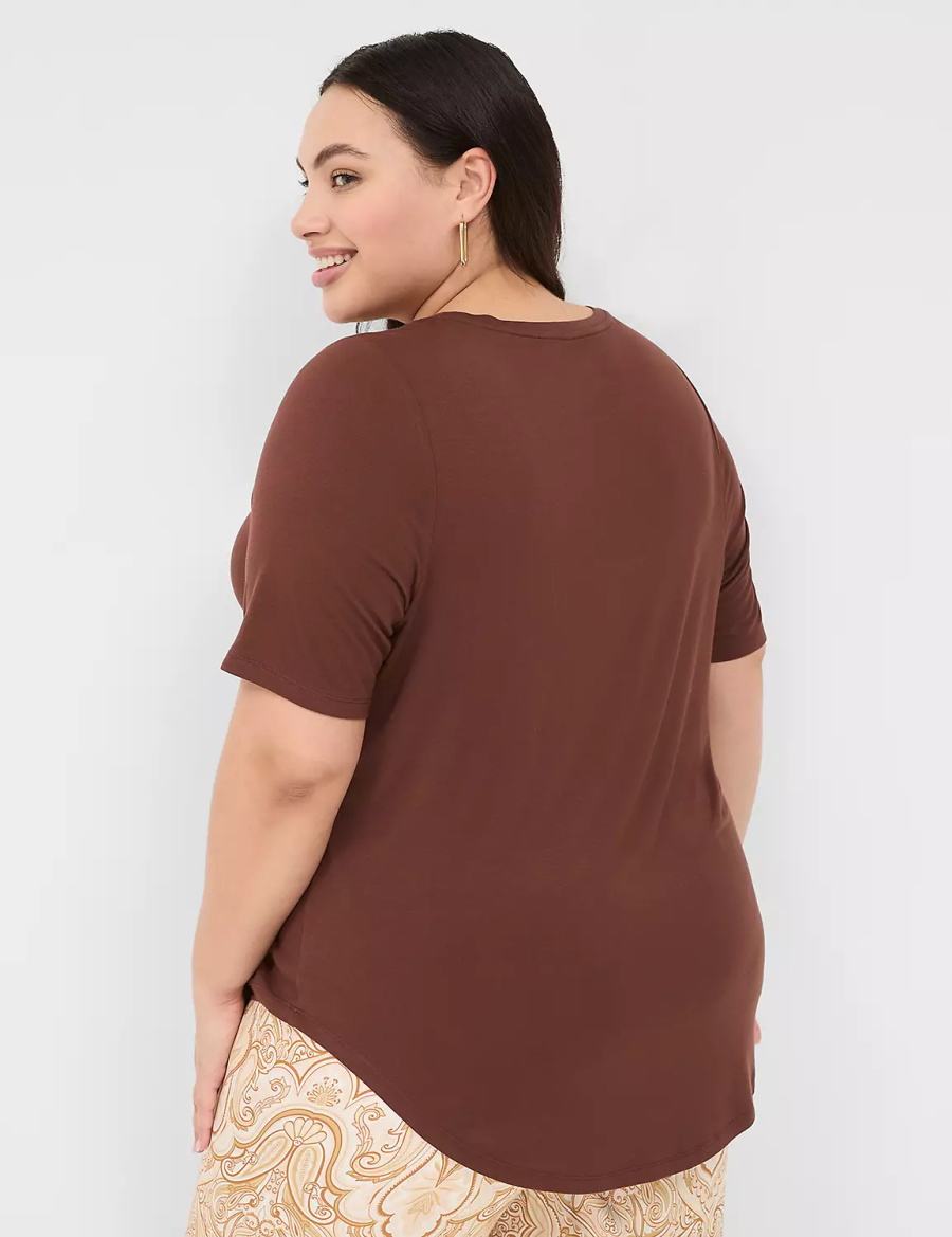 μπλουζακια γυναικεια Lane Bryant Curved-Hem Perfect Sleeve Tee καφε | ZZB1298TV