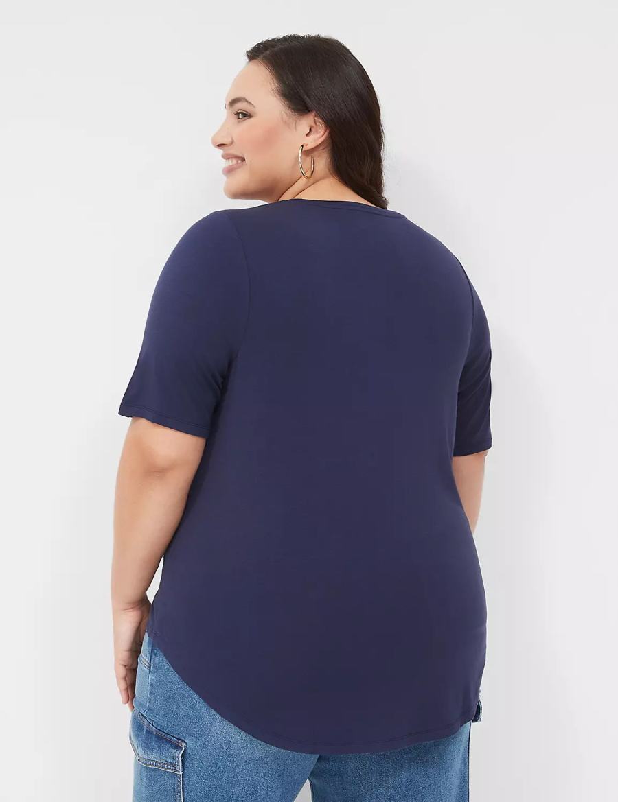 μπλουζακια γυναικεια Lane Bryant Curved-Hem Perfect Sleeve Tee μπλε | HKT543OP