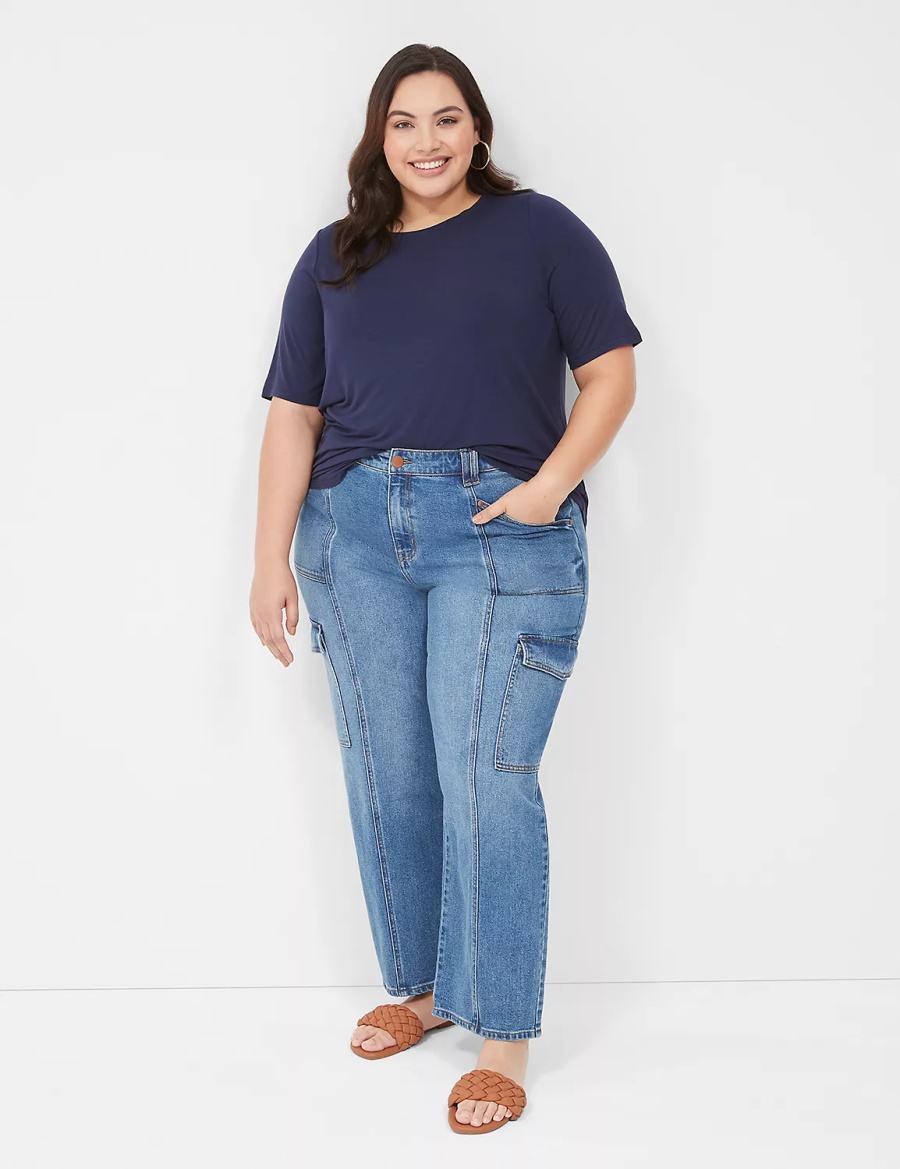 μπλουζακια γυναικεια Lane Bryant Curved-Hem Perfect Sleeve Tee μπλε | HKT543OP