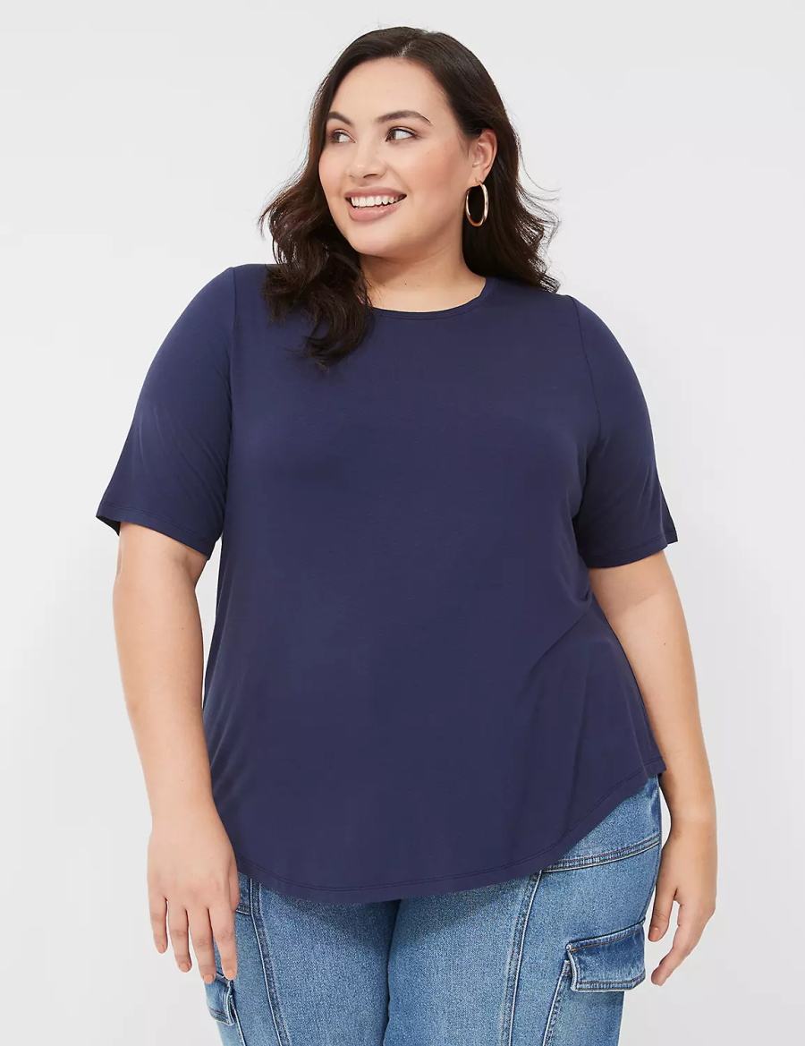 μπλουζακια γυναικεια Lane Bryant Curved-Hem Perfect Sleeve Tee μπλε | HKT543OP