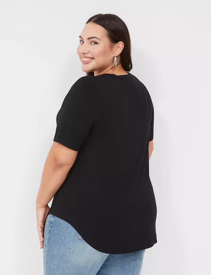 μπλουζακια γυναικεια Lane Bryant Curved-Hem Perfect Sleeve Tee μαυρα | RHA8724SE