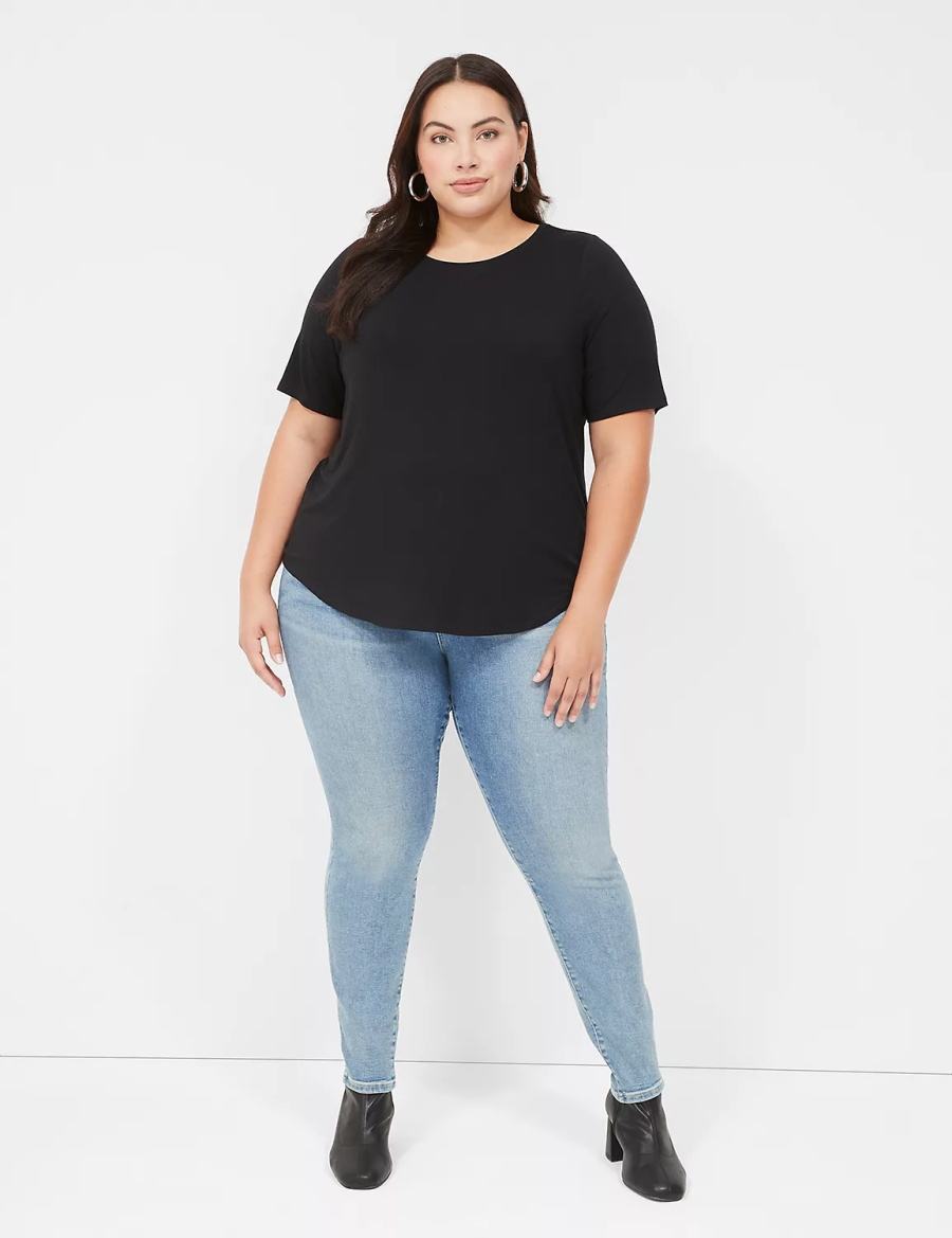 μπλουζακια γυναικεια Lane Bryant Curved-Hem Perfect Sleeve Tee μαυρα | RHA8724SE