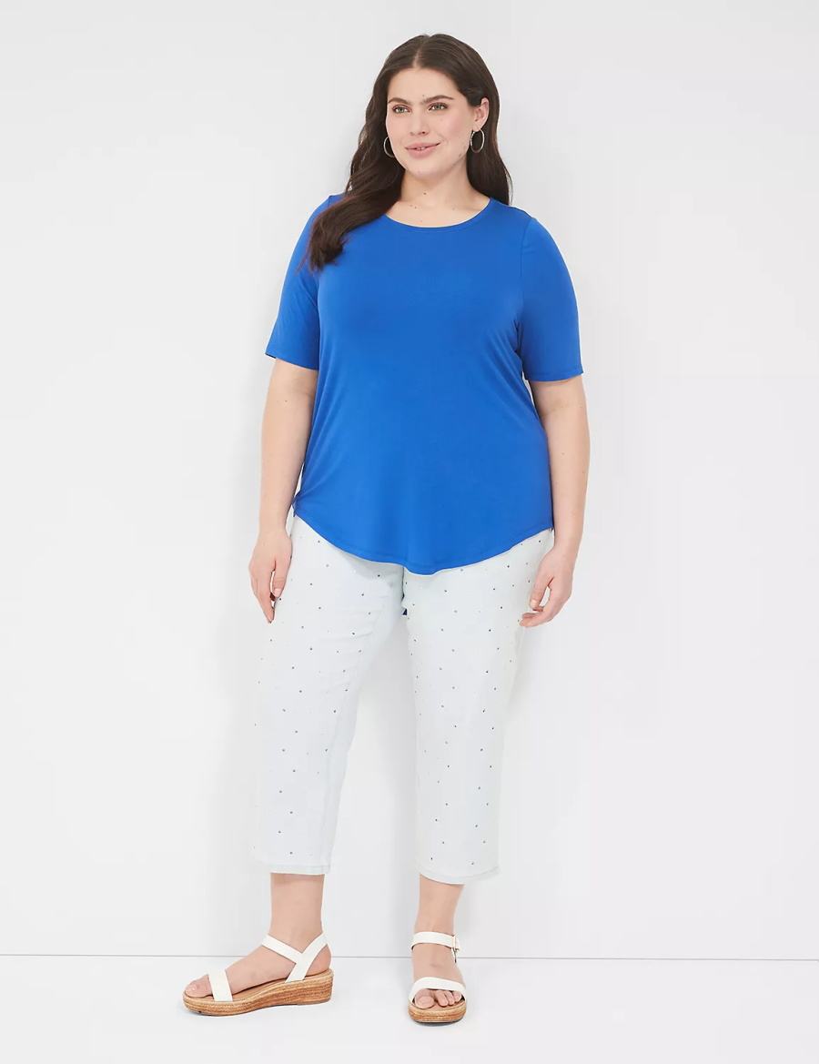 μπλουζακια γυναικεια Lane Bryant Curved-Hem Perfect Sleeve Tee μπλε | JCH8989XU