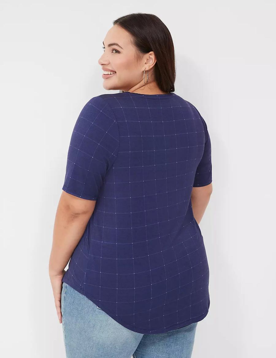 μπλουζακια γυναικεια Lane Bryant Curved-Hem Perfect Sleeve Tee σκούρο μπλε | AKX1622GU