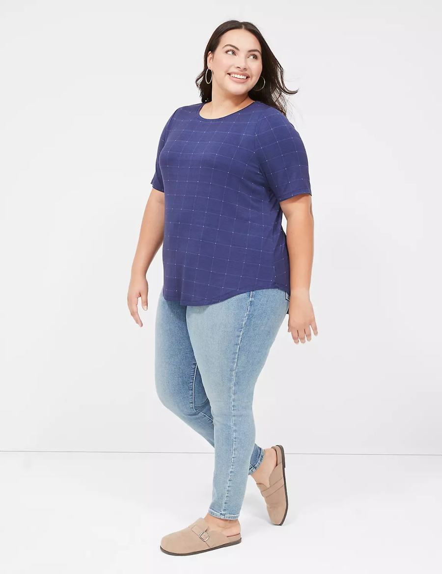 μπλουζακια γυναικεια Lane Bryant Curved-Hem Perfect Sleeve Tee σκούρο μπλε | AKX1622GU