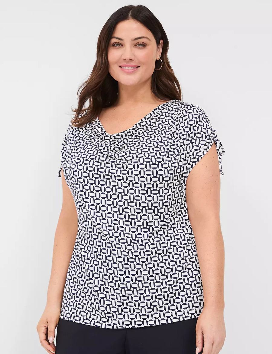 μπλουζακια γυναικεια Lane Bryant Drawcord Cap-Sleeve Drape-Neck Top σκουρο μπλε | IKT10011RP