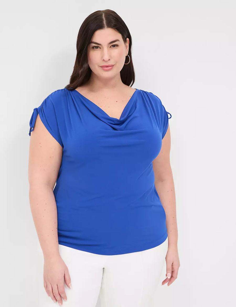 μπλουζακια γυναικεια Lane Bryant Drawcord Cap-Sleeve Drape-Neck Top μπλε | GVP885UA