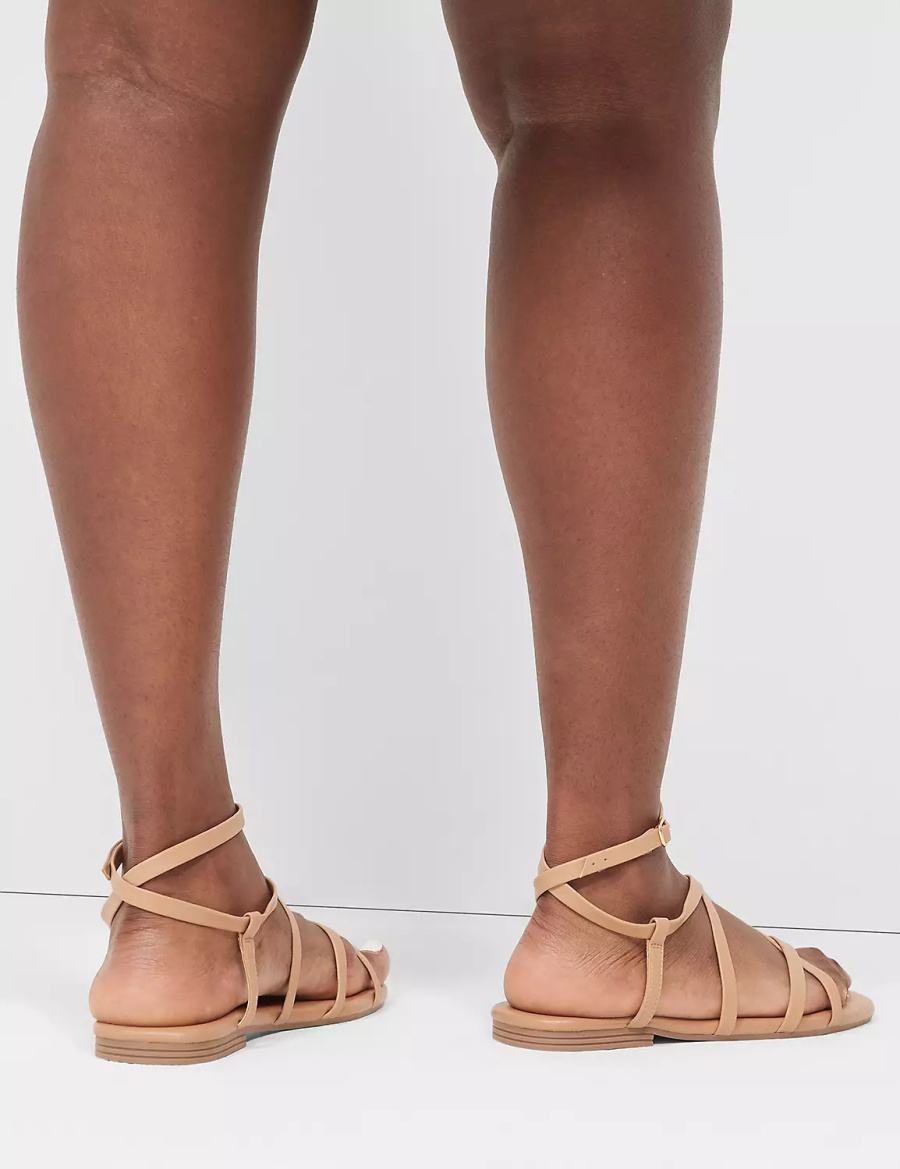 Σανδαλια γυναικεια Lane Bryant Dream Cloud Ankle-Strap Faux-Leather Gladiator καφε | IGH5438RH