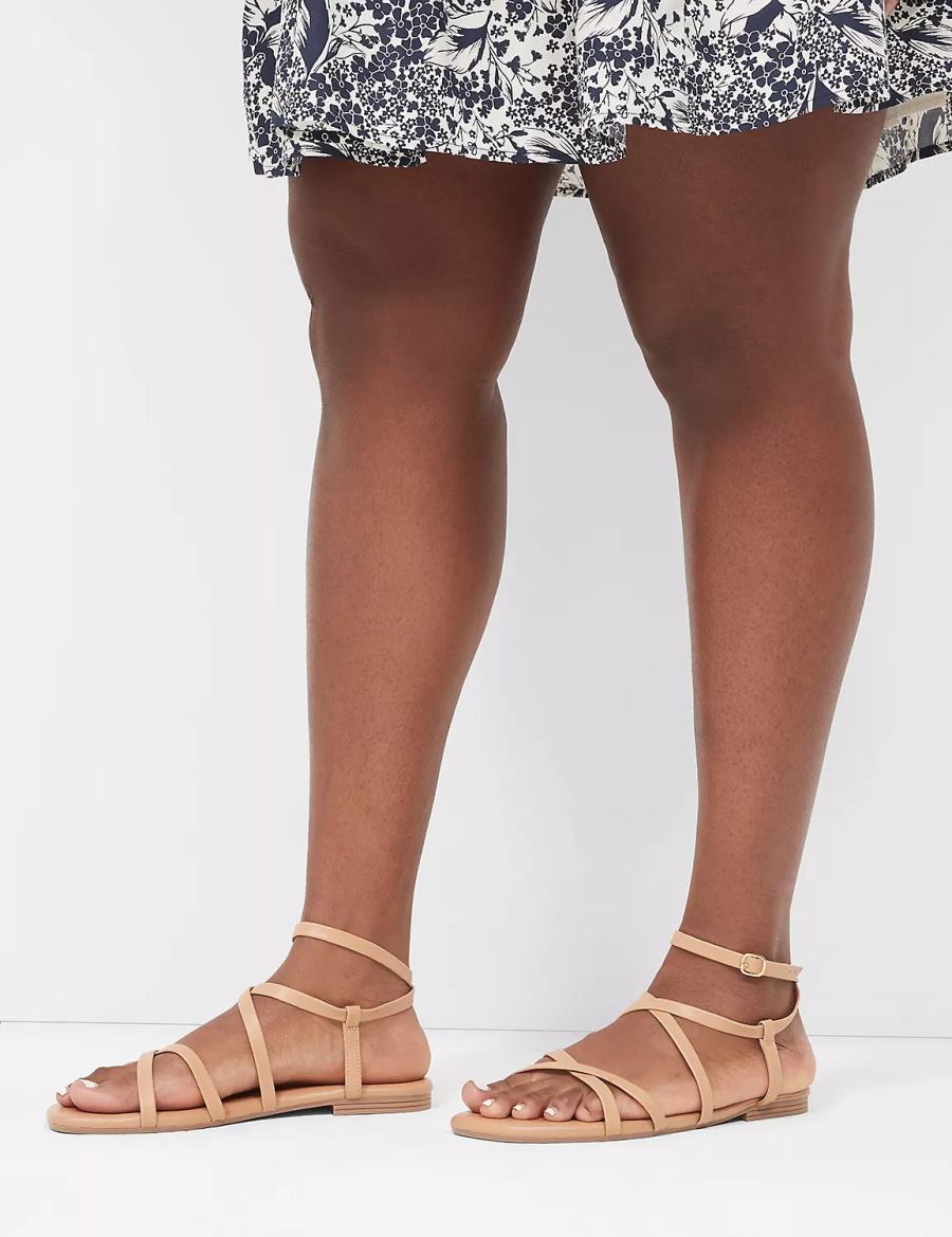 Σανδαλια γυναικεια Lane Bryant Dream Cloud Ankle-Strap Faux-Leather Gladiator καφε | IGH5438RH