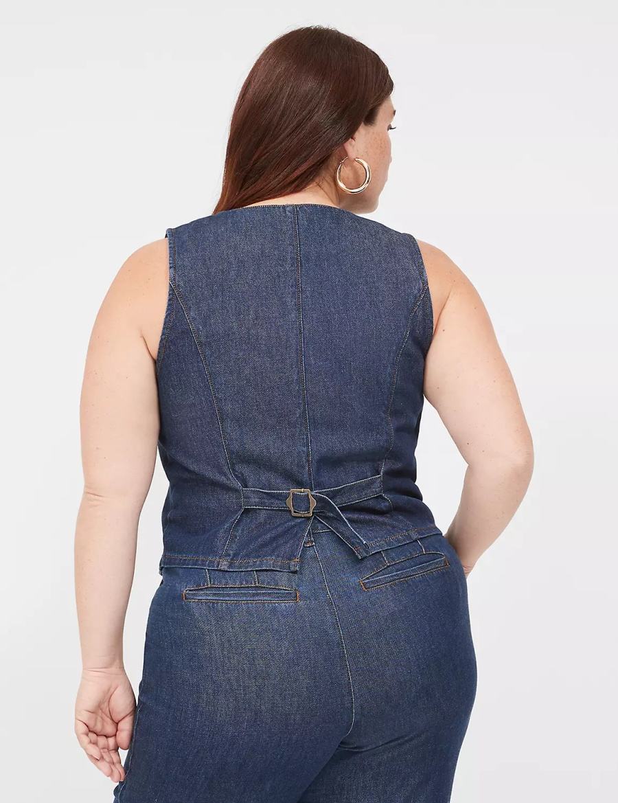 Γιλεκο γυναικεια Lane Bryant Dressy Denim Vest σκούρο μπλε | EXN771MI