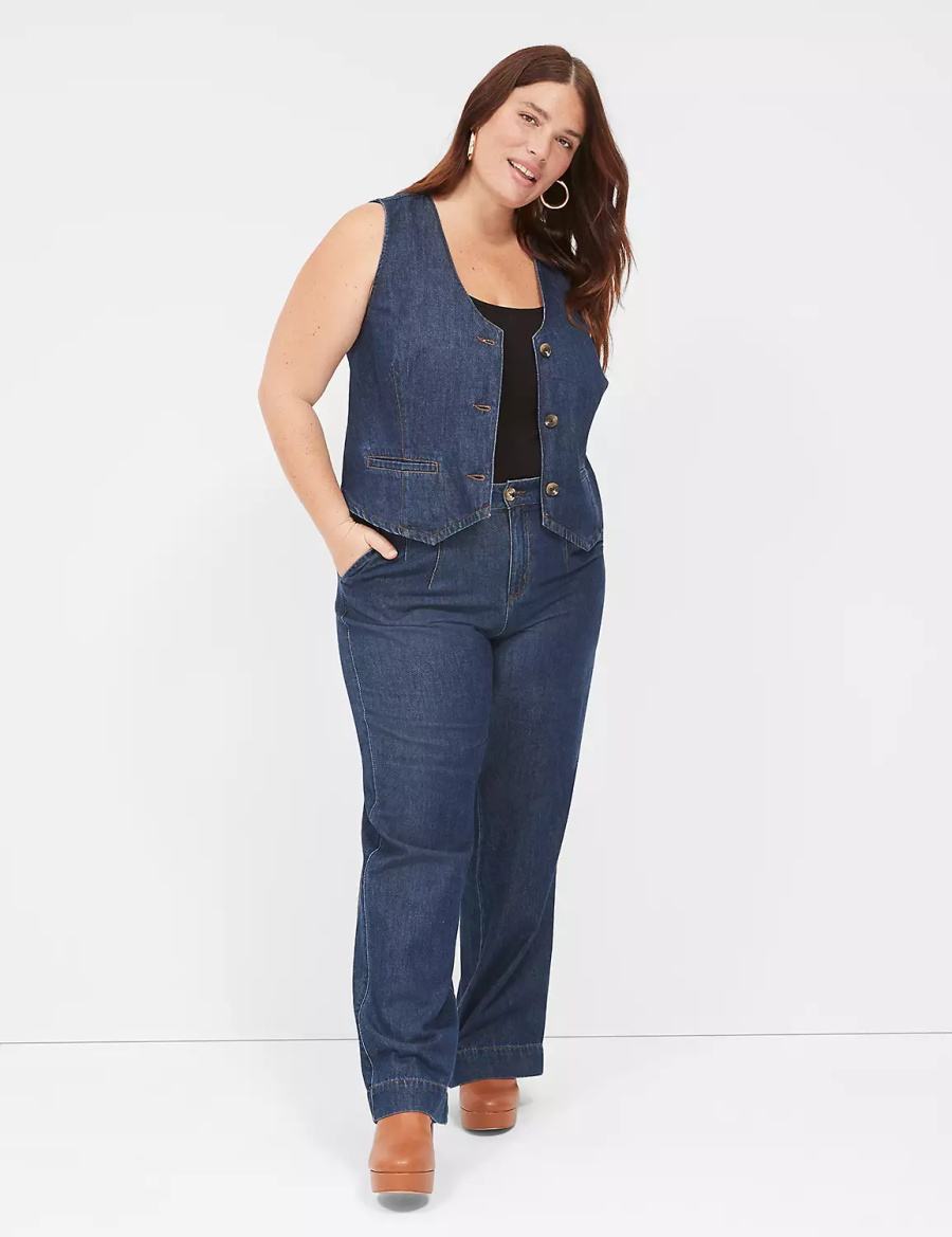 Γιλεκο γυναικεια Lane Bryant Dressy Denim Vest σκούρο μπλε | EXN771MI