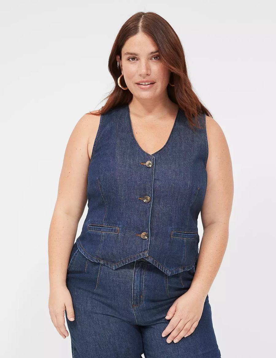 Γιλεκο γυναικεια Lane Bryant Dressy Denim Vest σκούρο μπλε | EXN771MI