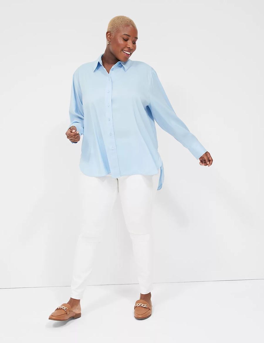 πουκαμισα γυναικεια Lane Bryant Easy Collared Button-Down μπλε | UDI1535PU