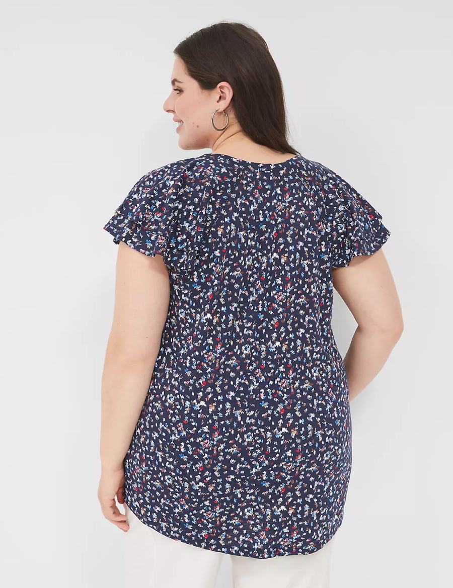 μπλουζακια γυναικεια Lane Bryant Easy Flutter-Sleeve Tee Πολύχρωμο | HJU6119BR