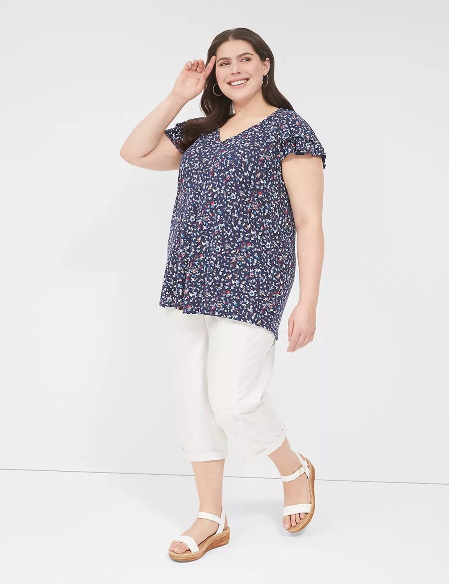 μπλουζακια γυναικεια Lane Bryant Easy Flutter-Sleeve Tee Πολύχρωμο | HJU6119BR