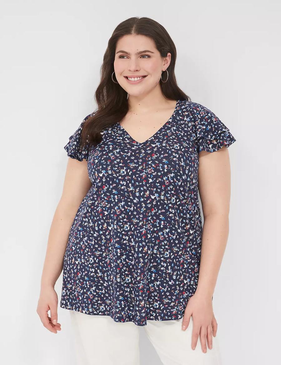 μπλουζακια γυναικεια Lane Bryant Easy Flutter-Sleeve Tee Πολύχρωμο | HJU6119BR