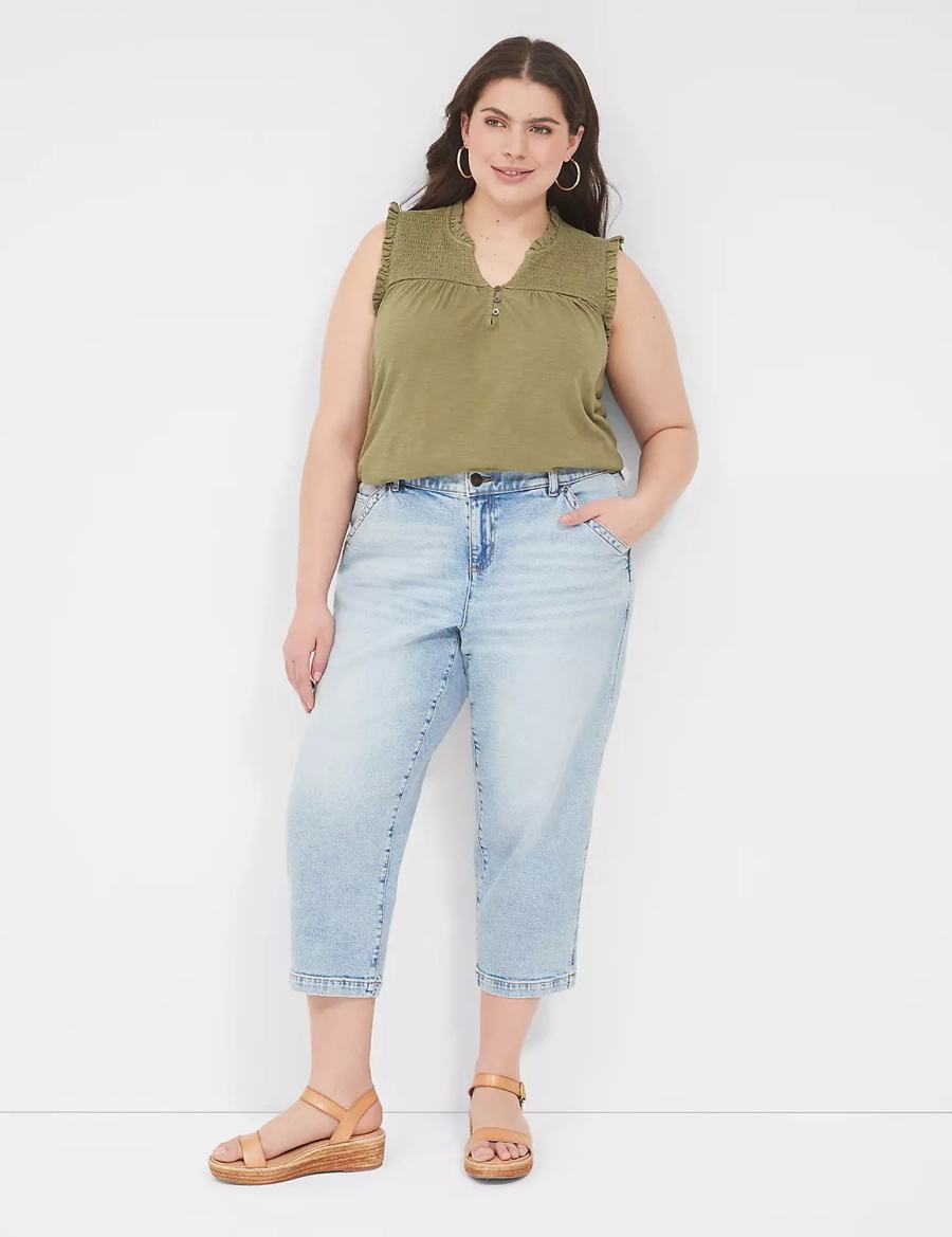 Τζιν γυναικεια Lane Bryant Elastic Back-Waist Boyfriend Capri ανοιχτο μπλε | OFS2546YN