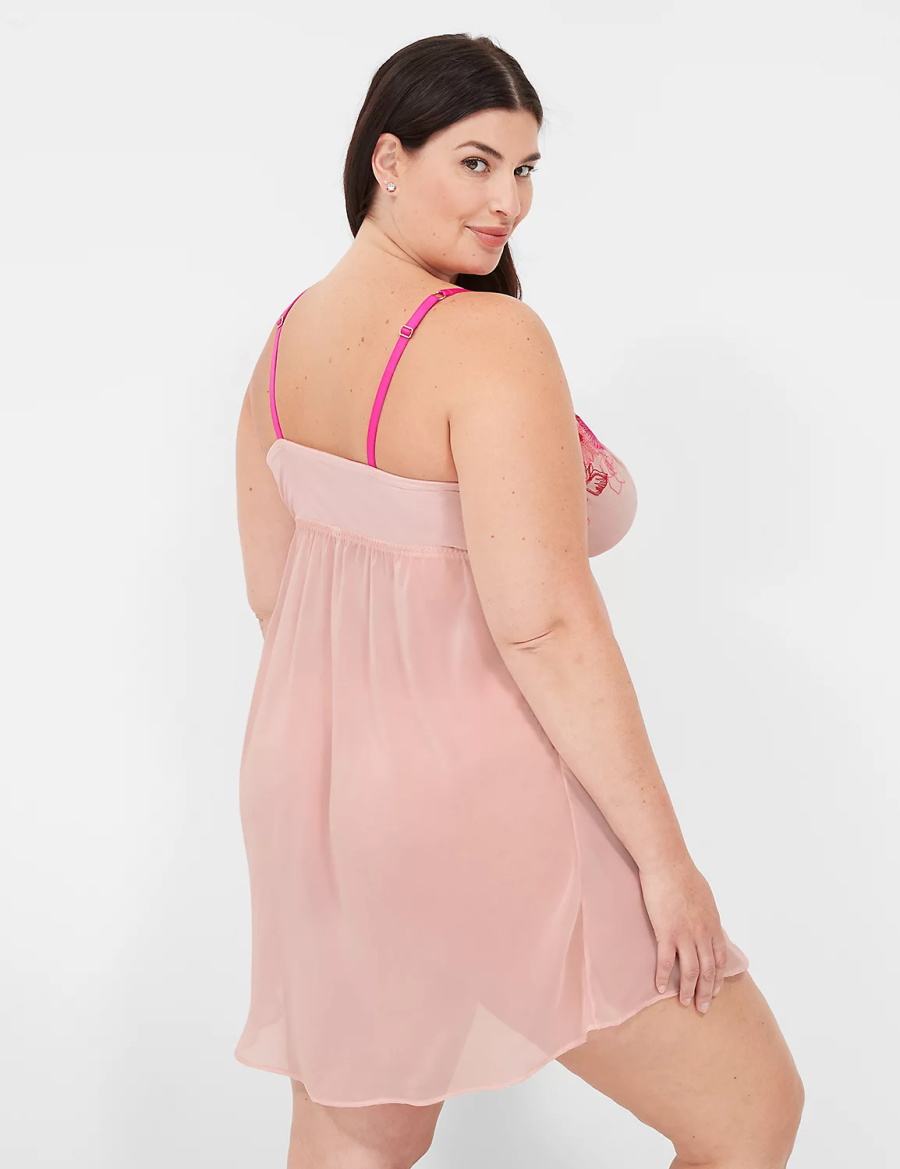 Φορεμα γυναικεια Lane Bryant Embroidered Babydoll ροζ ροζ | ERY3499YE