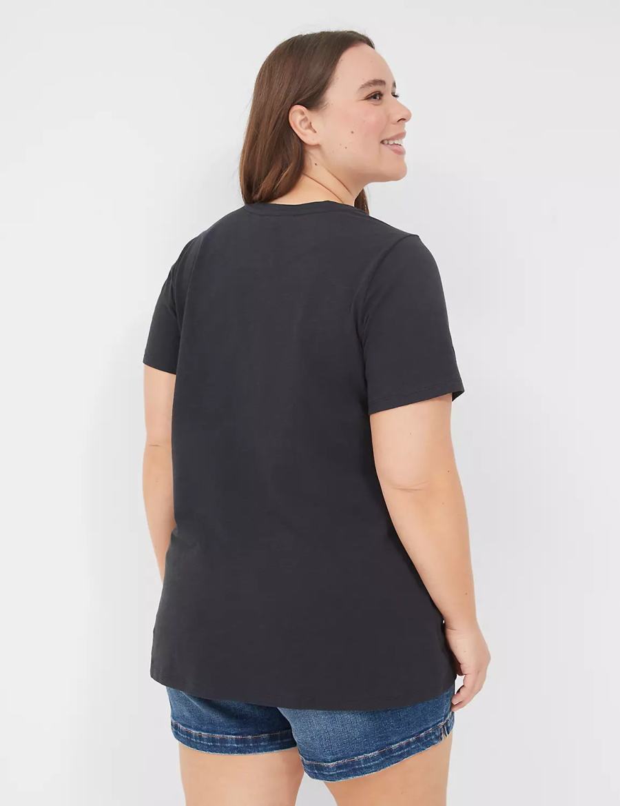 μπλουζακια γυναικεια Lane Bryant Embroidered Flag Graphic Tee μαυρα | ZZJ451CB