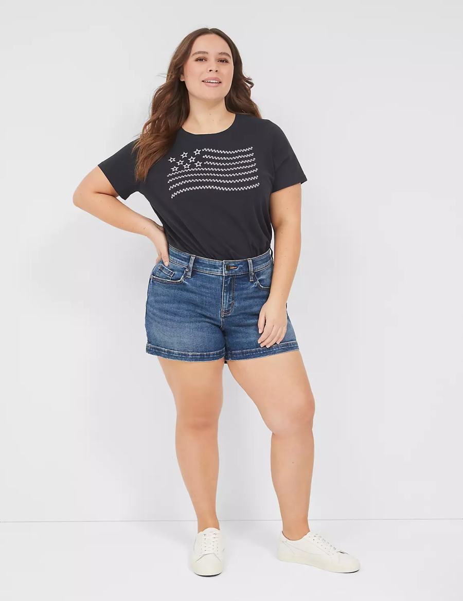 μπλουζακια γυναικεια Lane Bryant Embroidered Flag Graphic Tee μαυρα | ZZJ451CB