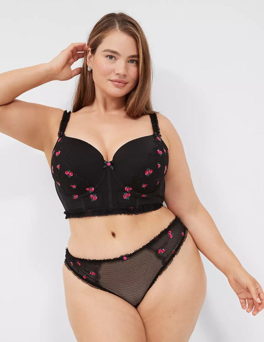 Στριγκάκι γυναικεια Lane Bryant Embroidered Ruffle-Trim μαυρα | QBU8494NZ