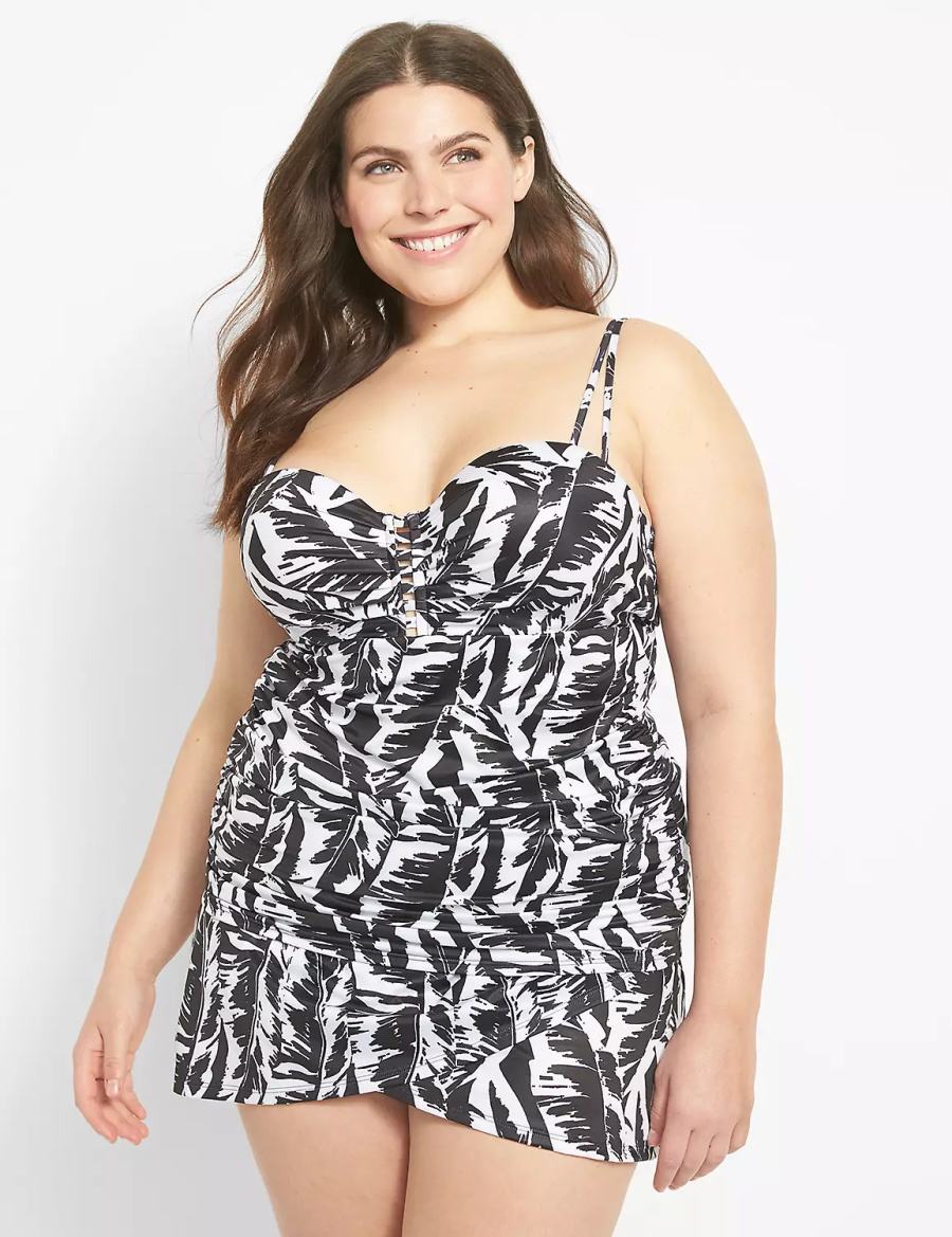 φουστεσ γυναικεια Lane Bryant Faux-Wrap Swim ασπρα μαυρα | LXB9131JQ