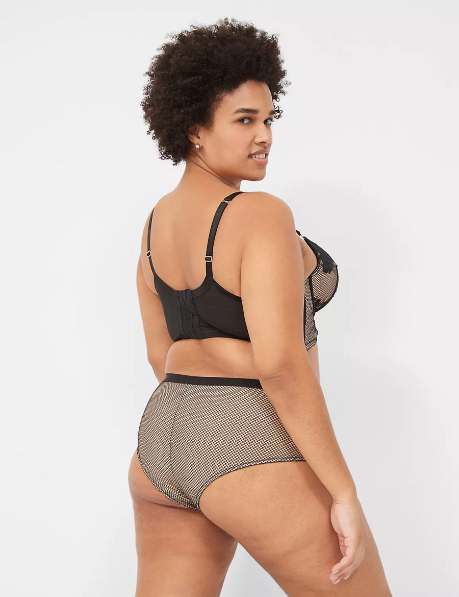 Κιλότα γυναικεια Lane Bryant Fishnet & Lace μαυρα | SFS7980DU