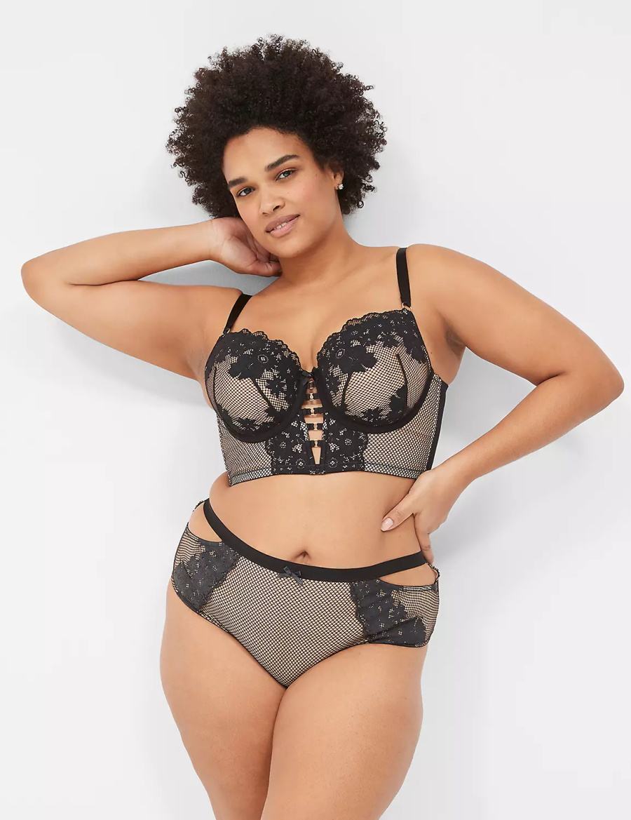 Κιλότα γυναικεια Lane Bryant Fishnet & Lace μαυρα | SFS7980DU