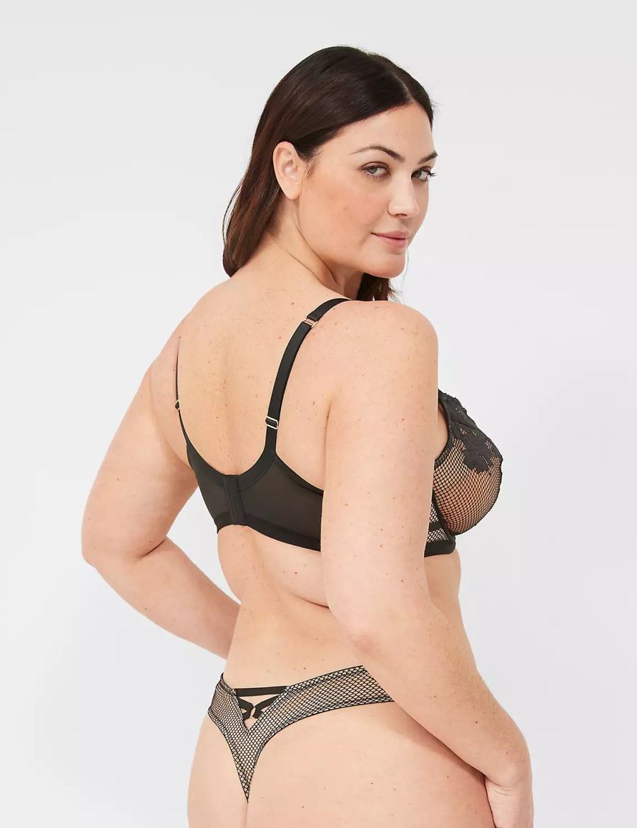 Στριγκάκι γυναικεια Lane Bryant Fishnet & Lace μαυρα | WWO3091RD