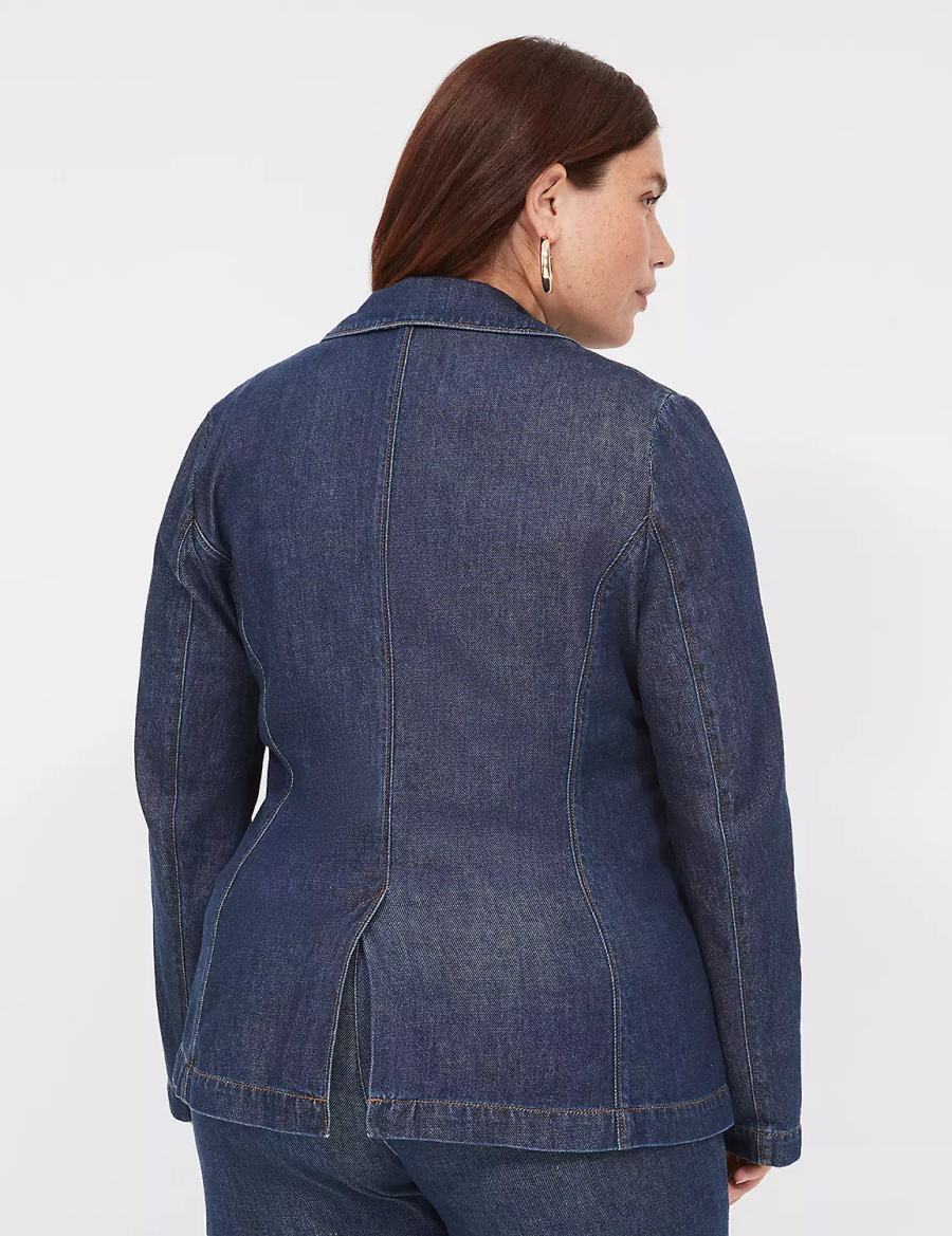 Μπλέιζερ γυναικεια Lane Bryant Fitted Denim σκούρο μπλε | UHN791CP