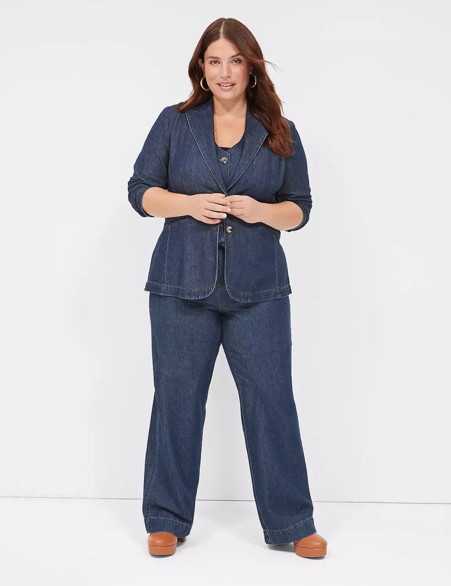 Μπλέιζερ γυναικεια Lane Bryant Fitted Denim σκούρο μπλε | UHN791CP