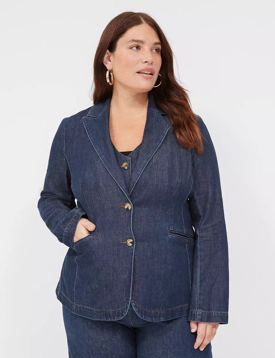 Μπλέιζερ γυναικεια Lane Bryant Fitted Denim σκούρο μπλε | UHN791CP