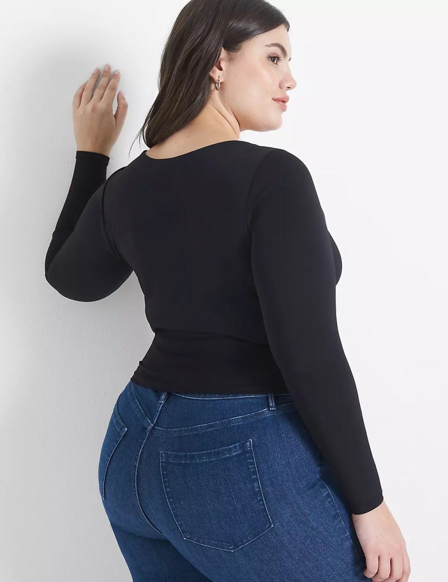 μπλουζακια γυναικεια Lane Bryant Fitted Long-Sleeve Crop Tee μαυρα | LSG4973WU