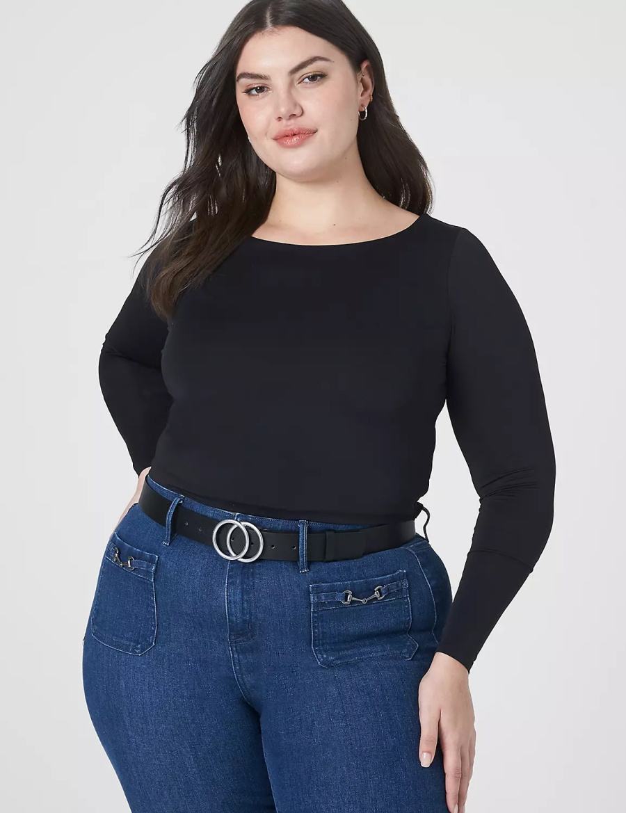 μπλουζακια γυναικεια Lane Bryant Fitted Long-Sleeve Crop Tee μαυρα | LSG4973WU