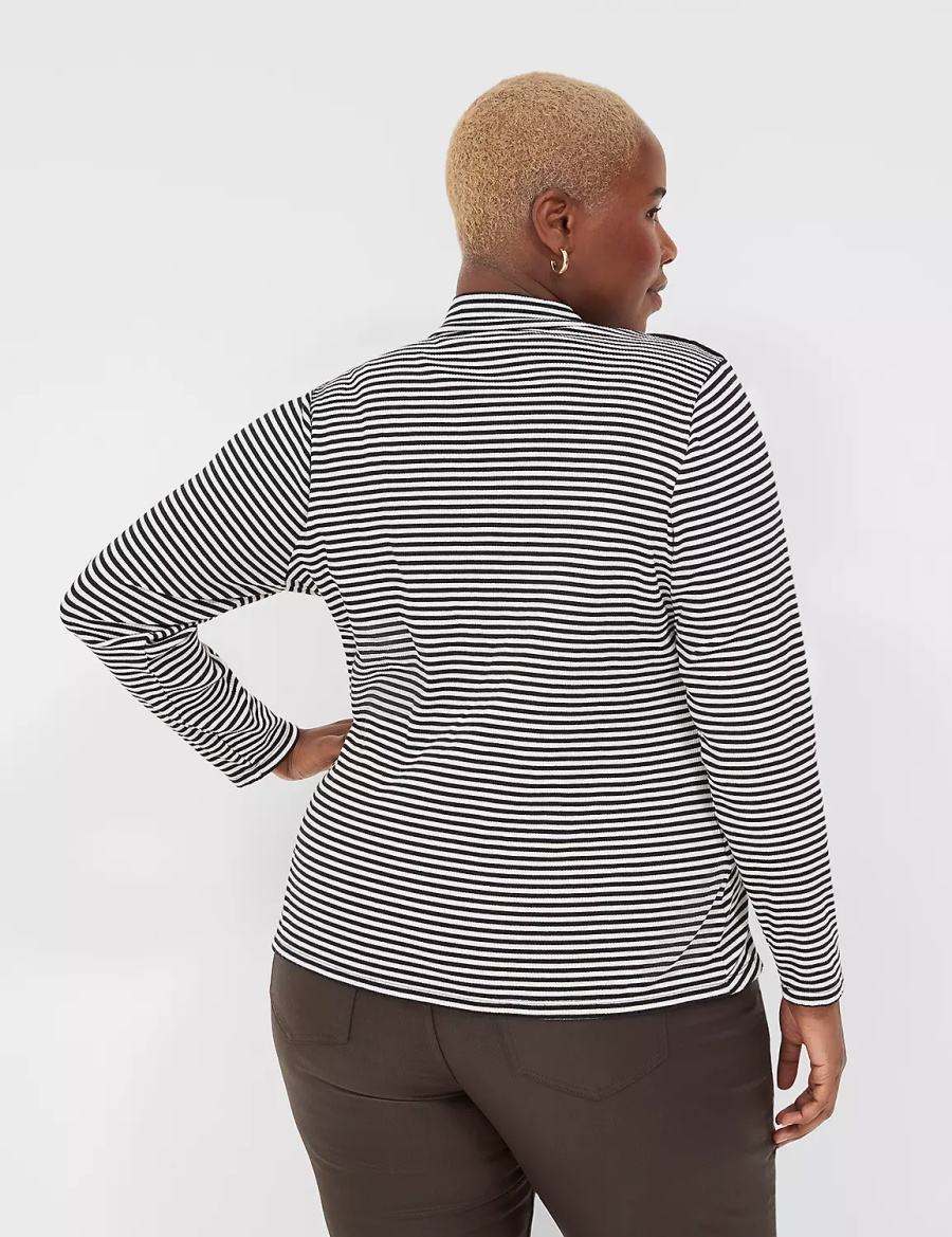 μπλουζακια γυναικεια Lane Bryant Fitted Long-Sleeve Turtleneck Top μαυρα ασπρα | XMK1239VF