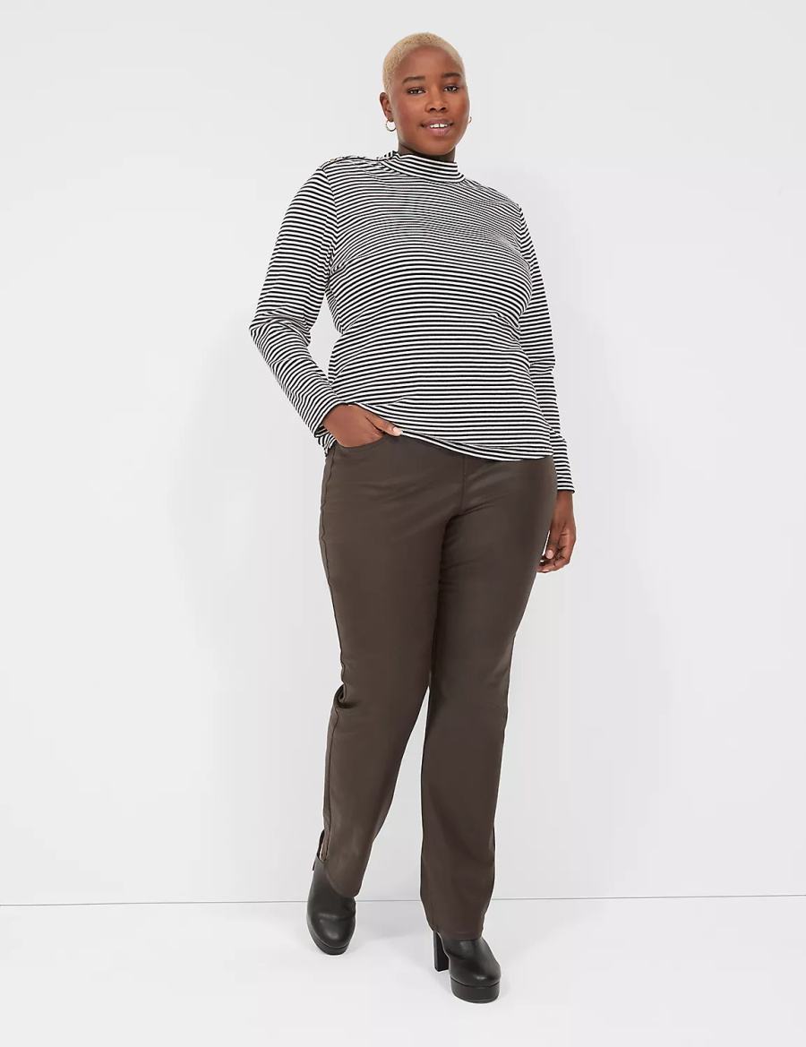 μπλουζακια γυναικεια Lane Bryant Fitted Long-Sleeve Turtleneck Top μαυρα ασπρα | XMK1239VF