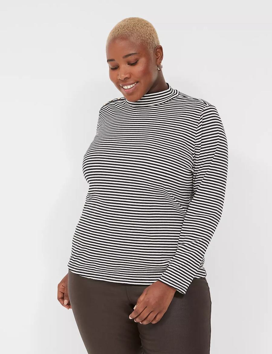 μπλουζακια γυναικεια Lane Bryant Fitted Long-Sleeve Turtleneck Top μαυρα ασπρα | XMK1239VF