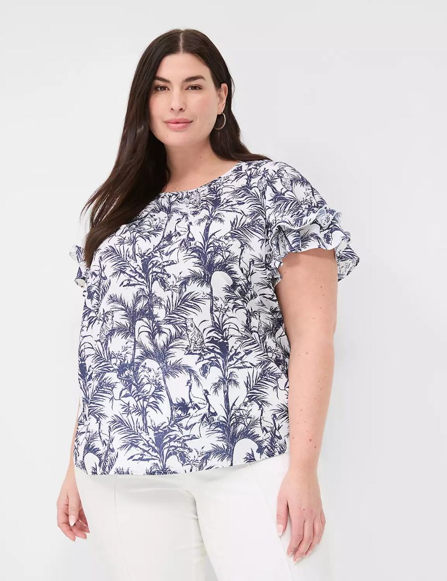 μπλουζακια γυναικεια Lane Bryant Flutter-Sleeve Crew-Neck Top σκουρο μπλε | IPT612TF