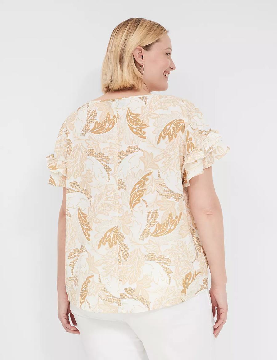 μπλουζακια γυναικεια Lane Bryant Flutter-Sleeve Crew-Neck Top καφε Πολύχρωμο | ZYF395DW