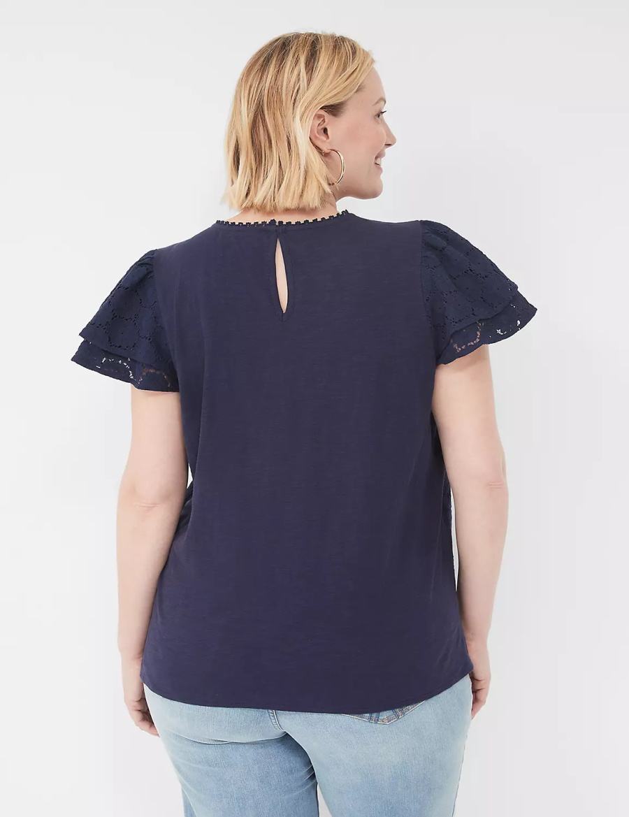 Μπλουζα γυναικεια Lane Bryant Flutter-Sleeve Crew-Neck μπλε | CHA5764MG