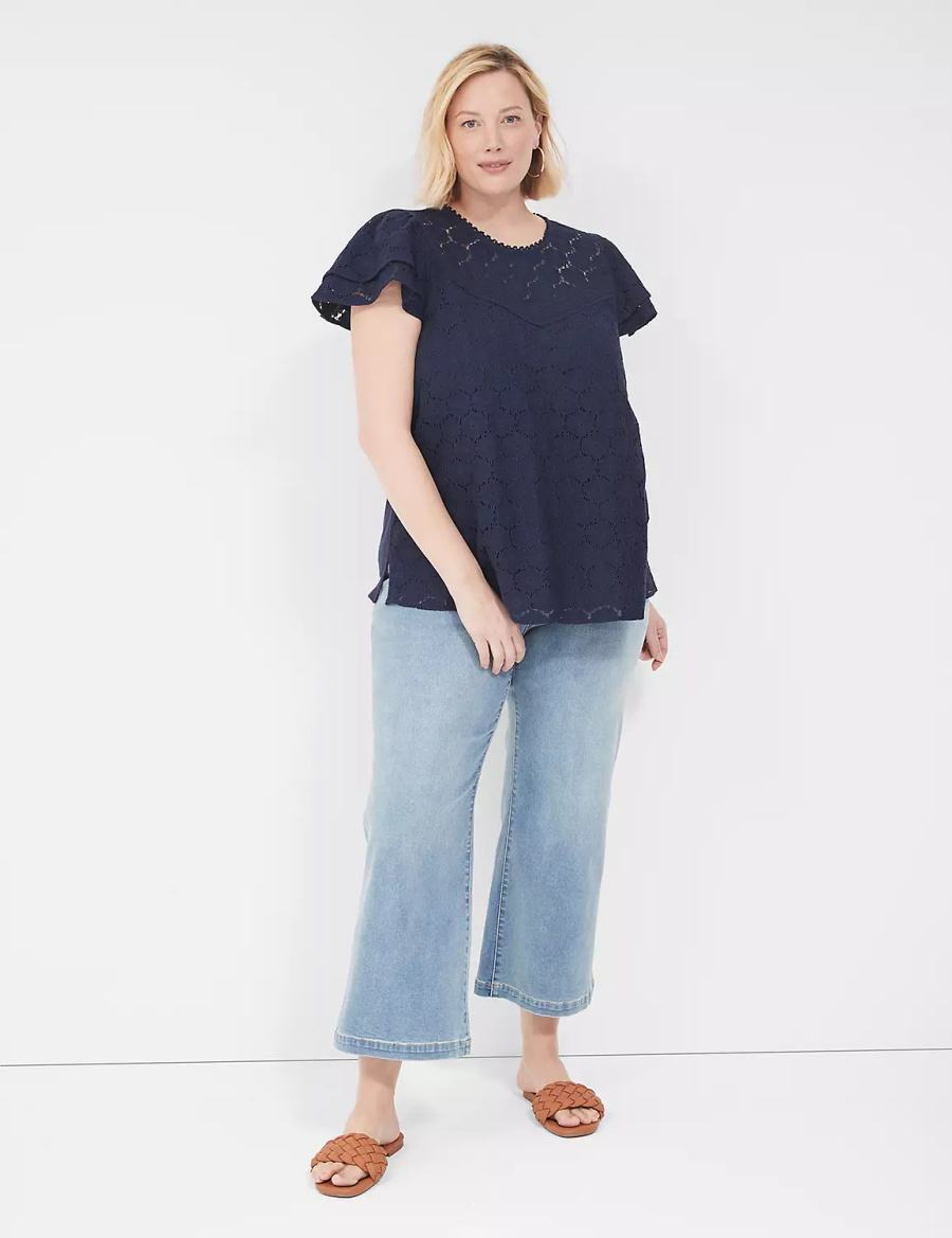 Μπλουζα γυναικεια Lane Bryant Flutter-Sleeve Crew-Neck μπλε | CHA5764MG