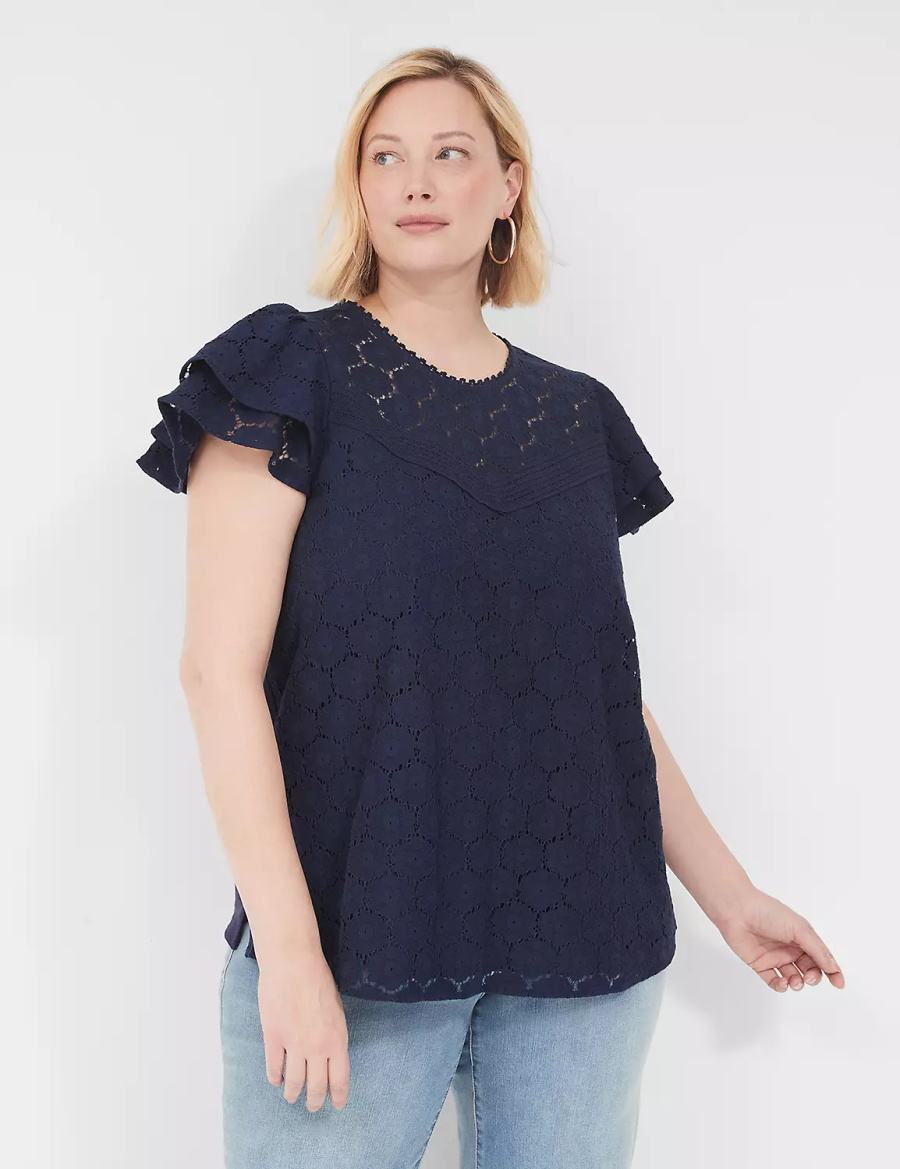 Μπλουζα γυναικεια Lane Bryant Flutter-Sleeve Crew-Neck μπλε | CHA5764MG