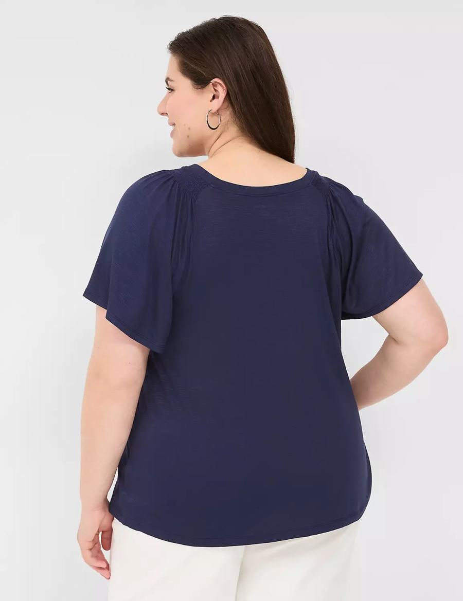 μπλουζακια γυναικεια Lane Bryant Flutter-Sleeve Smocked Top μπλε | IIA689HS