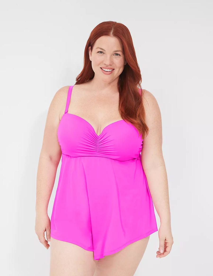 Κιλότα γυναικεια Lane Bryant Foldover-Waist Swim ροζ | JOQ2249JQ