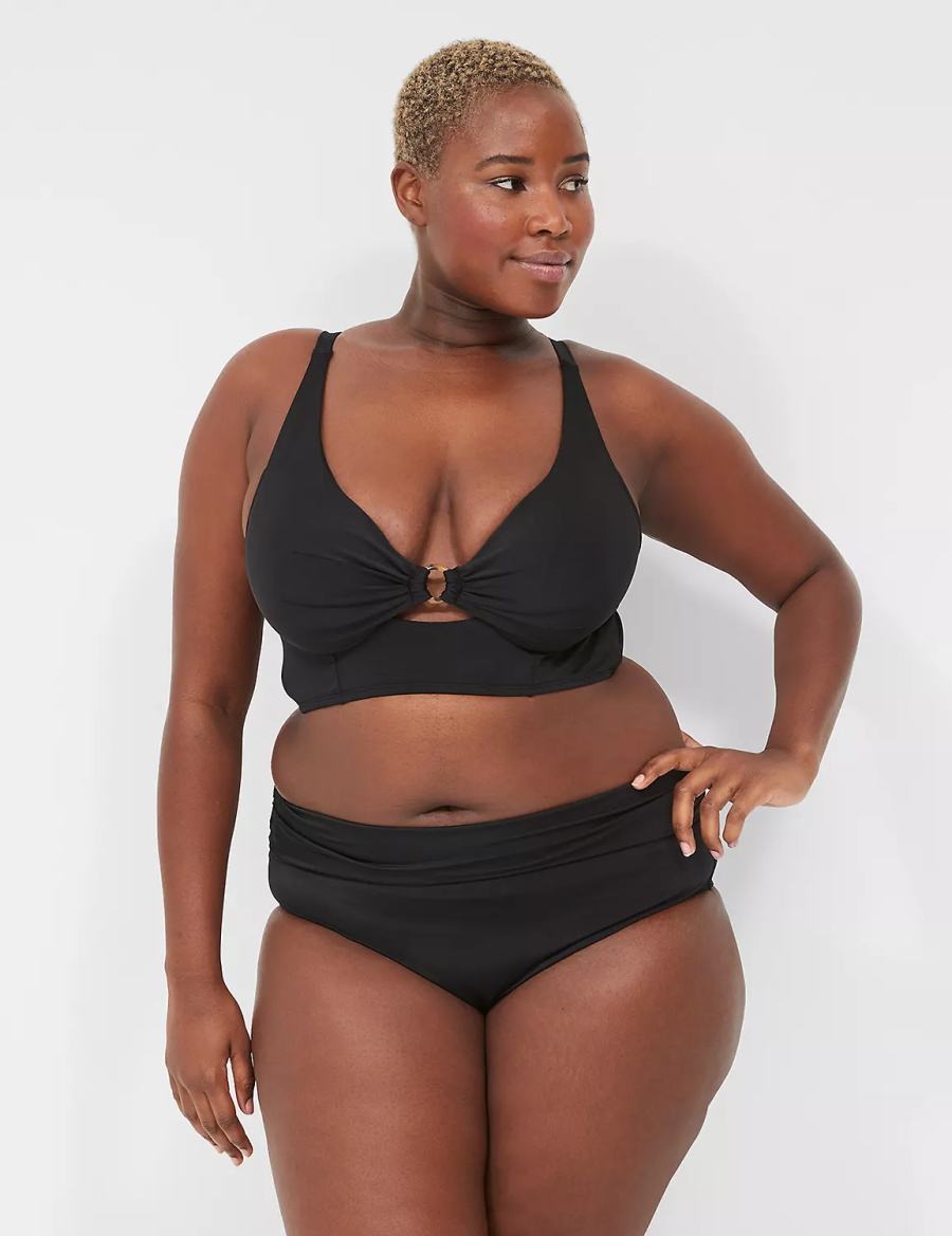 Κιλότα γυναικεια Lane Bryant Foldover-Waist Swim μαυρα | TPQ459NZ