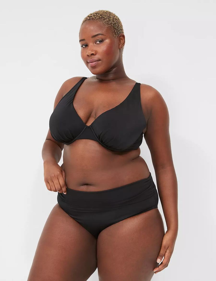 Κιλότα γυναικεια Lane Bryant Foldover-Waist Swim μαυρα | TPQ459NZ